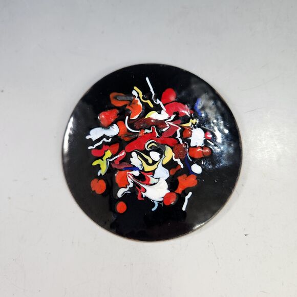 Large VTG Copper Enamel Brooch Pin Modernist Abstract Style Artist Made MCM - Picture 2 of 8